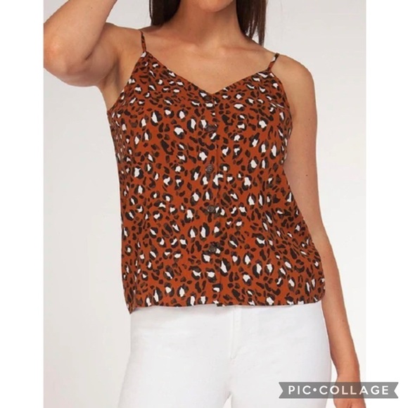 BLACK TAPE Animal Print Tank Top. Size Medium. Brown, black, white. Buttons. - Picture 3 of 7